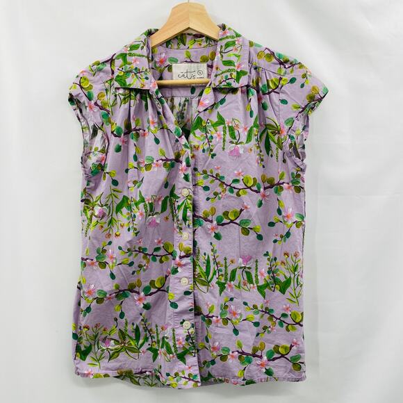 Cat's Pajamas purple floral button down top - Picture 2 of 5